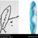 Child draws mommy like a surfboard